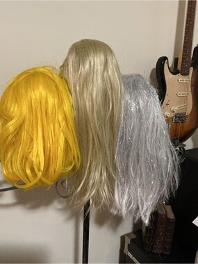Bundle of 3 Assorted Women’s Synthetic Wig Set — Yellow, Blonde, Silver